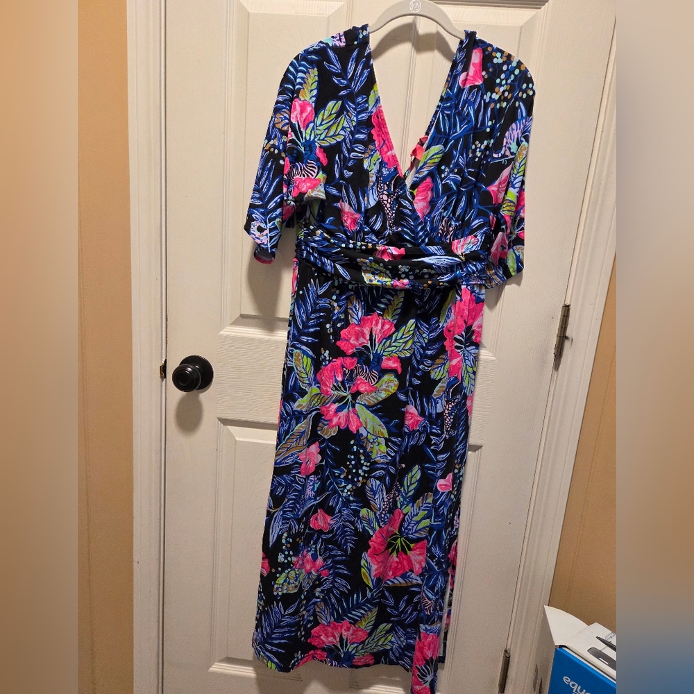 Lilly Pulitzer Pargi Midi Dress Onyx Earned Stripes Large